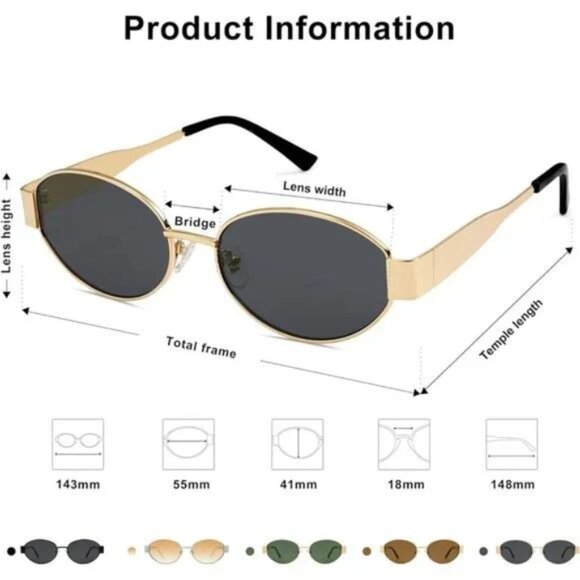 Retro Oval Sunglasses Trendy Black Gold main image 4